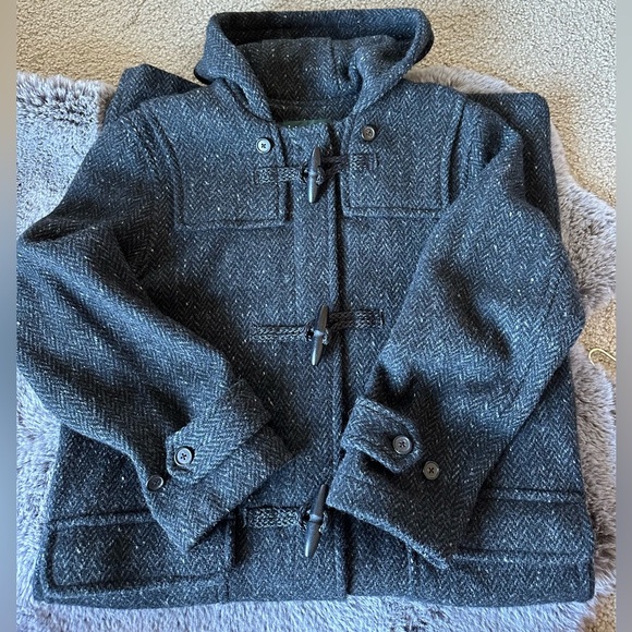 LRL Full Length 100% Wool Coat Speckled Grey herringbone toggle Medium petite - Picture 1 of 12